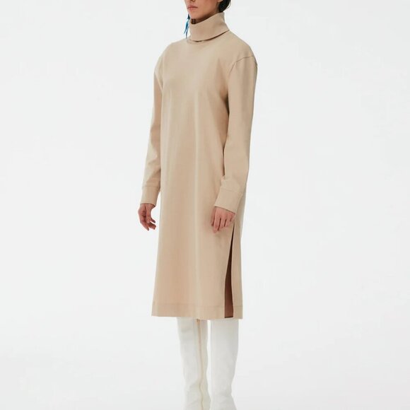 Tibi Punto Milano Turtleneck T-Shirt Dress XS Runs Large Beige Knee Length - Picture 2 of 13